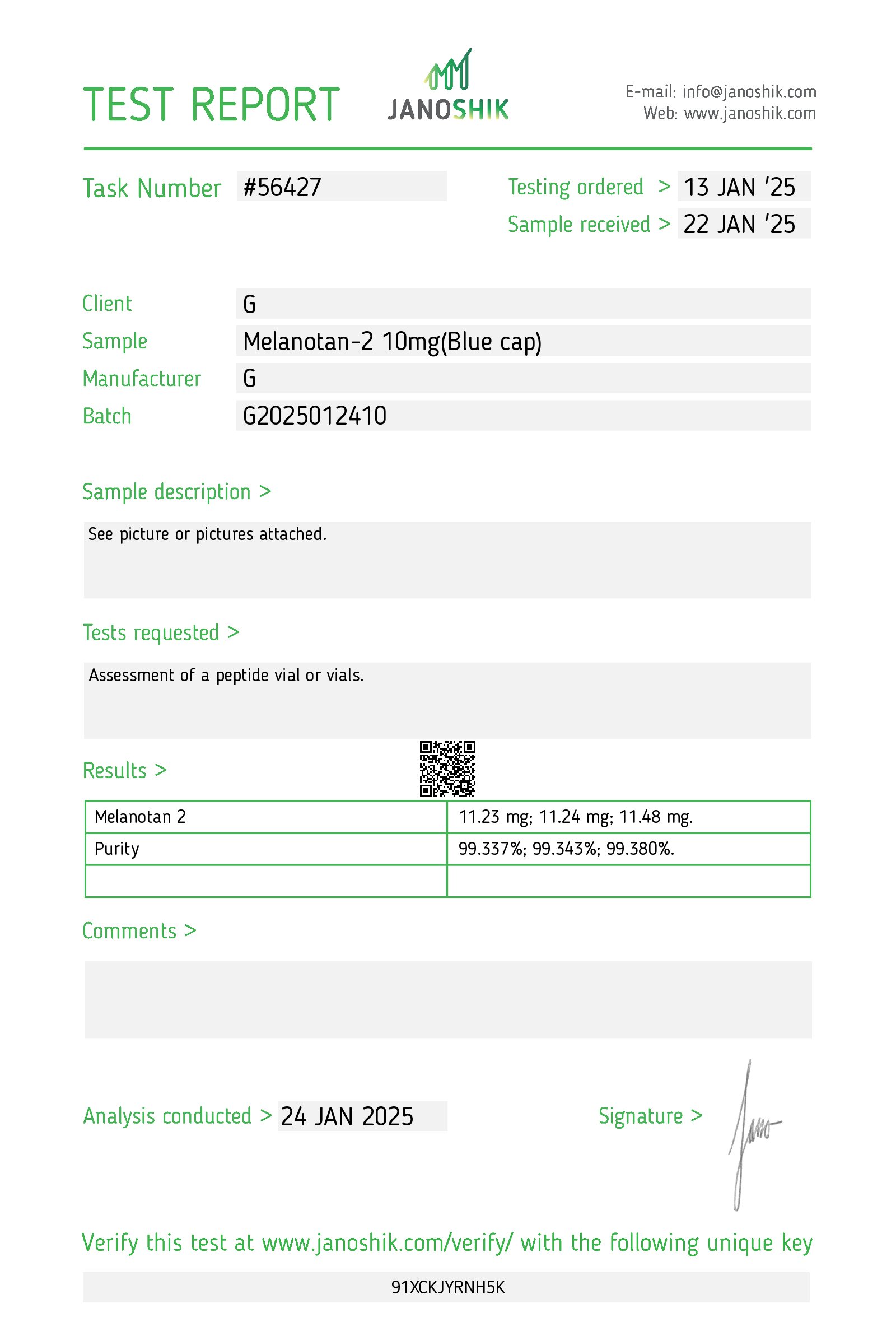 Melanotan II COA